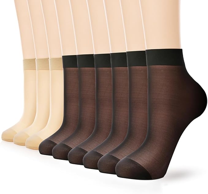 9 Pairs Ankle Nylon Socks for Women - 20D Sheer Pantyhose Socks