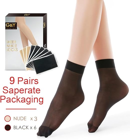 9 Pairs Ankle Nylon Socks for Women - 20D Sheer Pantyhose Socks