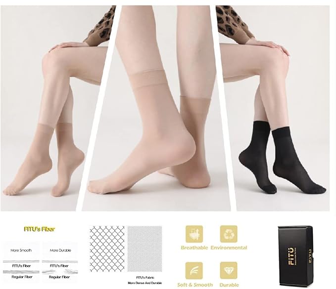 Women's 10-24 Pairs (in Gift Box) Ankle High Sheer Nylon Socks Soft Tight Hosiery with Reinforced Toe