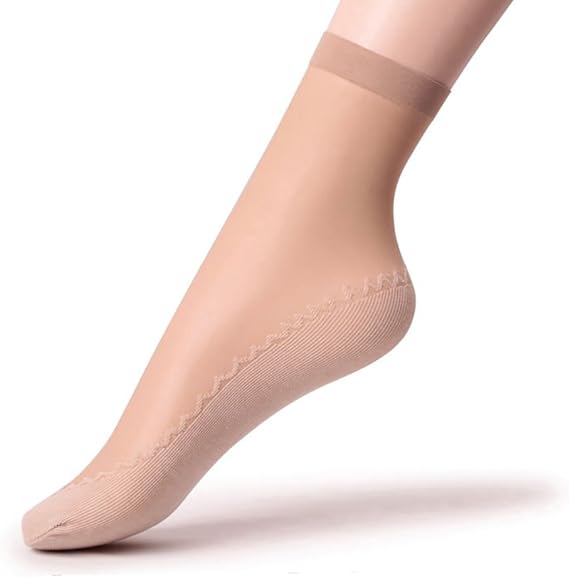 Women's 2 Pairs Silky Anti-Slip Cotton Sole Sheer Ankle High Tights Hosiery Socks Reinforced Toe