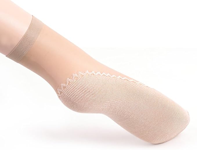 Women's 2 Pairs Silky Anti-Slip Cotton Sole Sheer Ankle High Tights Hosiery Socks Reinforced Toe