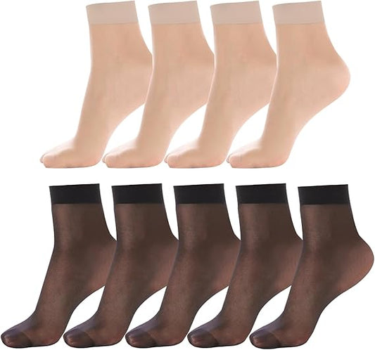 9 Pairs Sheer Ankle Nylon Socks for Women 20D Soft Pantyhose Socks Thin with Reinforced Toes