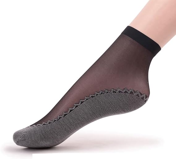 Women's 2 Pairs Silky Anti-Slip Cotton Sole Sheer Ankle High Tights Hosiery Socks Reinforced Toe