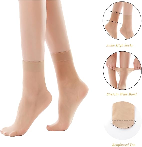 9/12 Pack Women's Nylon Socks Ankle High Sheer Pantyhose