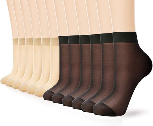 12 Pairs Ankle Nylon Socks for Women - 20D Sheer Pantyhose Socks