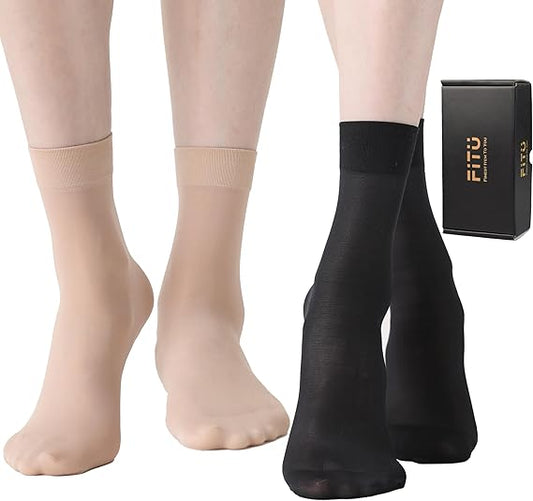 Women's 10-24 Pairs (in Gift Box) Ankle High Sheer Nylon Socks Soft Tight Hosiery with Reinforced Toe