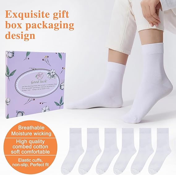 Women's Thin Cotton Socks, Soft Bootie Dress Socks, Above Ankle Crew Casual Socks (6-Pairs Present Box)