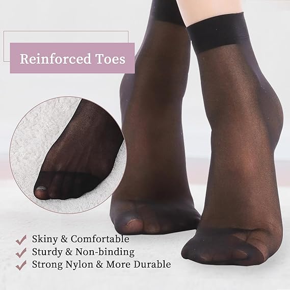 9 Pairs Sheer Ankle Nylon Socks for Women 20D Soft Pantyhose Socks Thin with Reinforced Toes