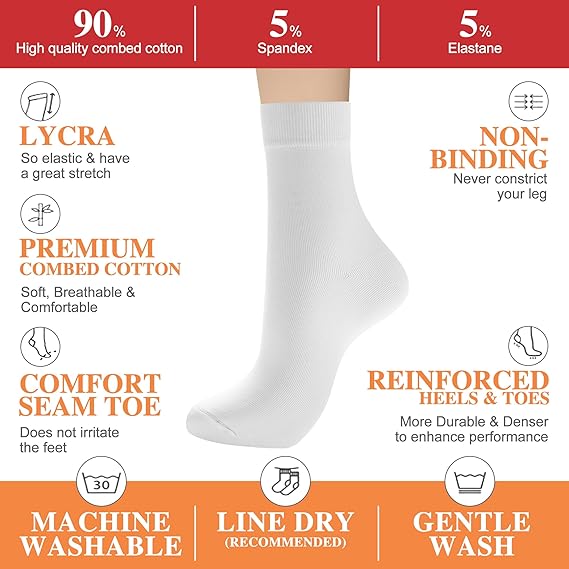 Women's Thin Cotton Socks, Soft Bootie Dress Socks, Above Ankle Crew Casual Socks (6-Pairs Present Box)